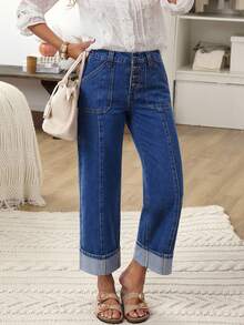 EMERY ROSE Women's Vacation Casual Washed Straight Leg Jeans Casual Street Patchwork Pocket Loose Wide Leg Jeans Women Jeans Baggy Loose Jeans
