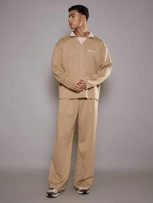 Musero Oversized Relaxed Long Sleeve Contrast Collar Premium Top "EST24" Slogan Top Only Fall/SPRING SUMMER - Brown - View 4