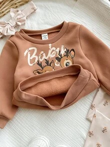 Babygirl Cute Cartoon Pattern Knit Long Sleeve Sweatshirt And Pants Set, Autumn/Winter Cozy Pixies Baby Girl Set Baby Set Autumn Winter Season Mocha Baby Clothes Baby Girl Autumn Clothes Baby Girls Brown Set - Brown - View 8