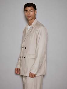 Musero Men Oversized Double Breasted Tailored Blazer Seam Detailing Flap Pockets Co-Ord Sets Top Only Suits Fall/SPRING SUMMER Clothes - Brown - View 3