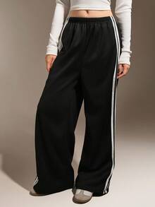 Hanevo Teenage Girls Casual Knitted Ribbon Elastic Waist Loose Sweatpants,Holiday,Summer,Travel - Black - View 5