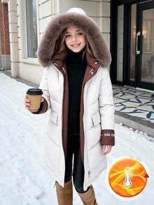 SHEIN Manteaux d'hiver épais à longue fourrure synthétique pour préadolescentes