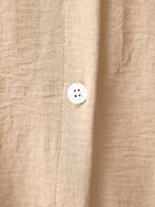 EMERY ROSE Women's Pleated Long Button Down Oversized Solid Color Long Sleeve Shirt - Khaki - View 5