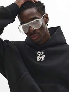 Áo Hoodie SUMWON dáng ngắn, rộng rãi, có dây rút, kiểu dáng cổ điển, tối giản, phong cách đường phố mùa đông, chất liệu lông cừu cao cấp, in logo, thời trang đô thị thường ngày, kiểu dáng đơn giản. - màu đen - Xem 6