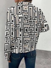 SHEIN LUNE Women's Casual Geometric Print Zip-Up Jacket, Suitable For Fall/Winter - Multicolor - View 2