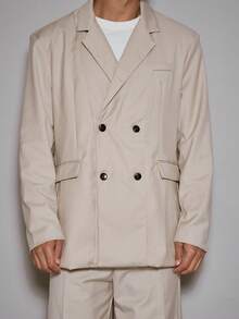 Musero Men Oversized Double Breasted Tailored Blazer Seam Detailing Flap Pockets Co-Ord Sets Top Only Suits Fall/SPRING SUMMER Clothes - Brown - View 2
