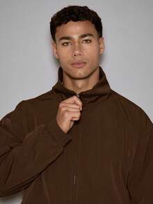 Musero Men Oversized Funnel Neck Seam Detailing Flap Pocket Premium Jacket Elasticated Cuffs Co-Ord Sets Top Only Fall/SPRING SUMMER - Brown - View 2