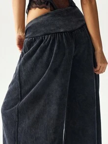 Bohemela Women's Casual Solid Color Knit Loose Wide-Leg Washed Sweatpants