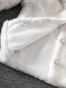 Young Girl Cute White Fluffy Comfortable Autumn/Winter Pearl Button Black Bow Heart Decor Jacket, Super Adorable Fall