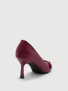 CUCCOO BIZCHIC 勃艮第女士高跟鞋，性感细高跟尖头鞋，适合户外、通勤、派对、宴会 - 酒紅色 - 查看 8