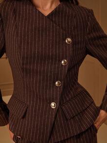 Lilora Women's Striped Single-Breasted Casual/Work Blazer Jacket Pinstripe Suit Woman Suit Blazer Suits For Women In Fall/Winter Fall Clothes For Women Elegant And Dignified Officework,Events,Daily,Vacation - Coffee Brown - View 5