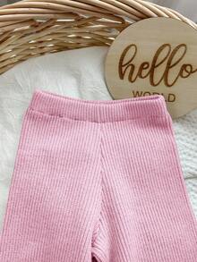 SHEIN 2 件套女婴毛衣套装，长袖上衣和裤子，女童秋冬装 - 粉色 - 查看 6