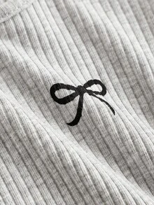 SHEIN Girlism Set de 2 piezas para adolescentes: Body de punto acanalado con bordado de texto "New York" en negro y pantalones casuales retro lavados con ácido, para primavera/verano - Gris Oscuro - Ver 7