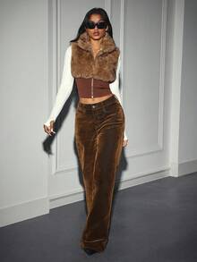 Flirla Women's Loose Casual High Waist Straight Leg Jeans With Pockets, Y2K Style - Brown - View 5