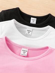 SHEIN 青春期少女休闲基础款纯色针织弹力长袖汗衫，多件套，适合秋冬季休闲日常穿着和日常上学，必备百搭，母女搭配，女孩心形衬衫。女孩长袖衬衫，圣诞节必备。 - 彩色 - 查看 4