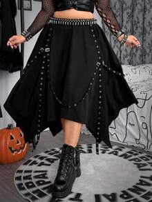 Whyspr Jupe asymétrique à ourlet avec sangles à œillets, grande taille, style punk