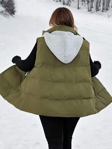 SHEIN CURVE+ 大码女式加厚连帽背心夹克，带口袋，吸汗，冬季大码背心大码冬季背心大码羽绒背心 8xl 背心大码夹克秋季/秋冬