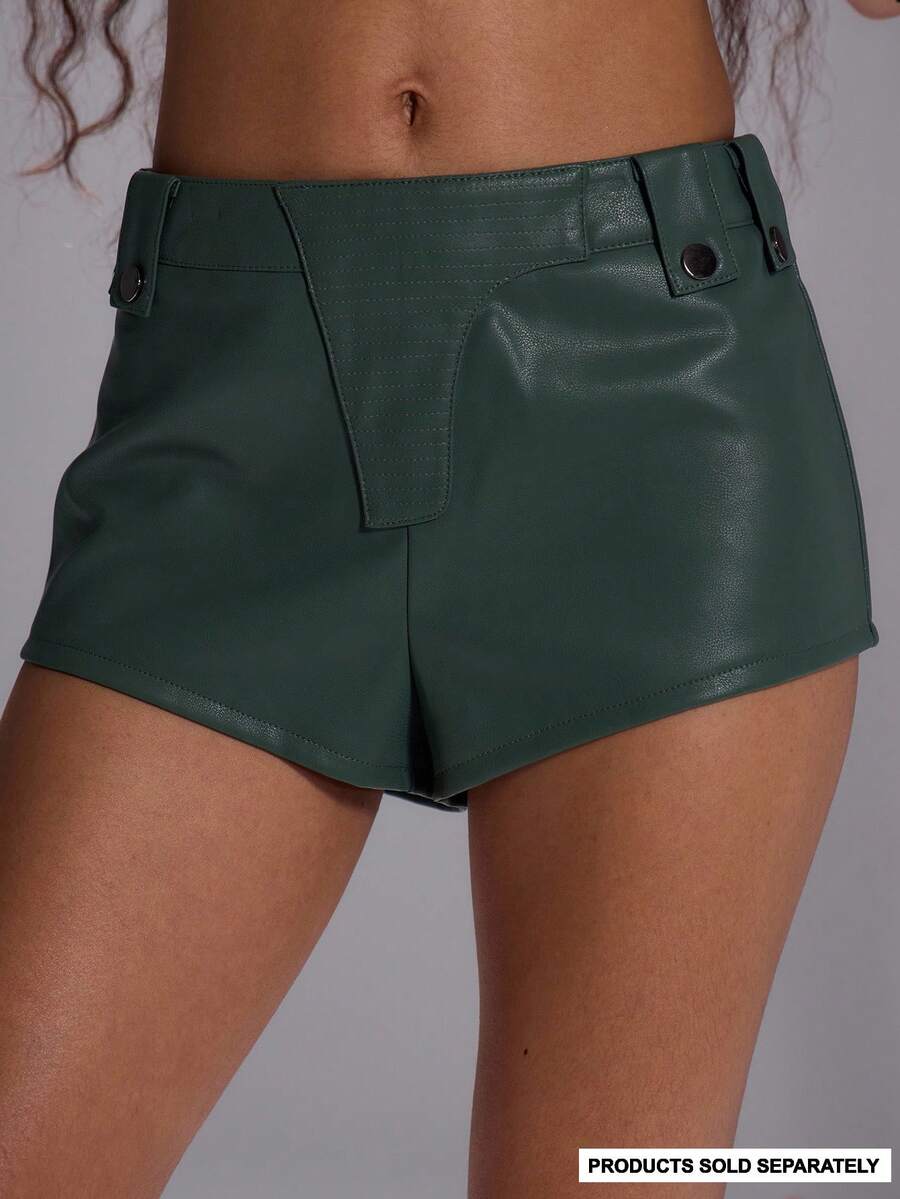 MUSERA شورت قصير مطابق بتفاصيل الزر، قصير جدًا وجذاب للخروج، أنيق لحفلات الديستوبيا، مناسب للصيف والعطلات والمهرجانات - أخضر - مشاهدة 1