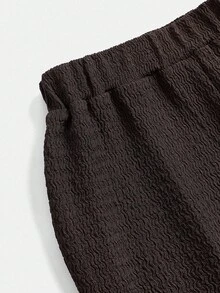 SHEIN Tween 女童 T 恤套装纯咖啡色纹理针织侧褶高领紧身长袖上衣 T 恤和阔腿裤 2 件套，休闲宽松 T 恤上衣休闲宽松长裤套装，基本款，日常款，适合返校 - 咖啡棕 - 查看 5