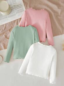 SHEIN LMoss Kids LMoss 3pcs/Set Baby Girls' Cute Knitted Heart Pattern Ruffled Hem Tops, Autumn/Winter - Multicolor - View 2