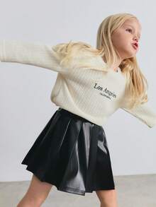 Maija Kids Oversized Casual Long Sleeve T-Shirt With Embroidered English Graphic For Young Girls Fall Winter