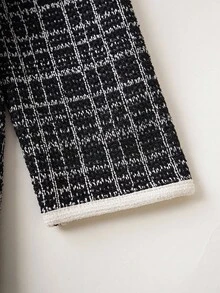 PrepCrw Young Girls Elegant School Style Black Bow Decor Plaid Round Neck Long Sleeve Dress, Back-To-School, Winter, Autumn, 7th Birthday Baby Shower - Black and White - View 7