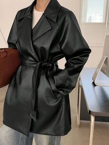 DAZY Veste coupe-vent mi-longue en PU pour femmes, décontractée et polyvalente