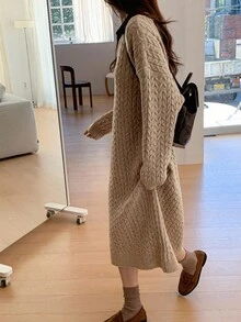 DAZY Women's Colorblock Casual Midi Sweater Dress, Autumn/Winter Vacation - Apricot - View 3