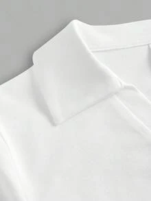 SHEIN Girlism 少女纯色宽松休闲紧身工装裤和翻领T恤套装 - 黑與白 - 查看 8