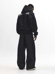 SUMWON Wide Leg Nylon Carpenter Pants With Multiple Utility Pockets Drawstring Waist Metal Eyelets Relaxed Fit Street Style Weekend Casual Work Utility Trousers