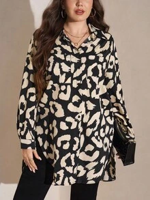 SHEIN LUNE Cộng với nút in phía trước áo sơ mi - Nhiều màu - Xem 6