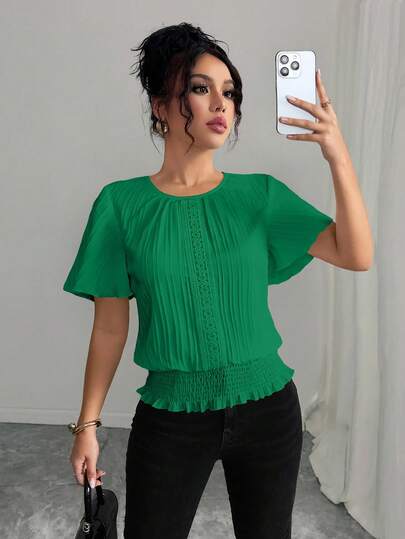 Selianne Blusa casual de mujer con textura y volantes, cintura elástica, minimalista y elegante para uso en vacaciones/vestidos africanos para mujer/vendaje/4 de julio/casual elegante/otoño, Halloween, regreso a la escuela/modesto