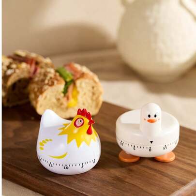 Cirelle 1개 카툰 동물 치킨 주방 타이머 | 60분 기계식 주방 요리 & 수프 타이머 | 창의적인 학생 선물, 학습 타이머, 작은 책상 장식