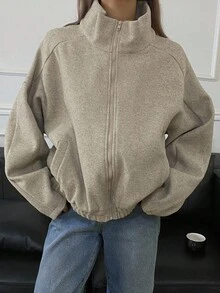 Livesso Women's Loose Fit Zip-Up Jacket, Autumn