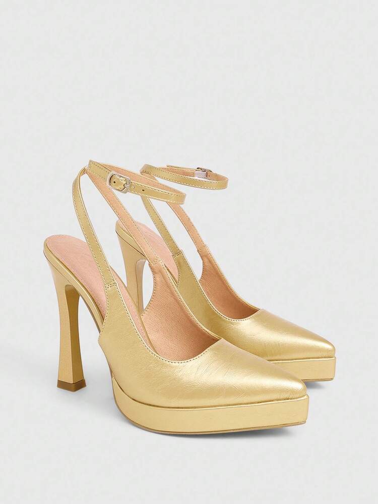 CUCCOO LuxiPop Women Shoes Women's Pointed Head, Stiletto, Gold Fabric, Stylish, Simple And Comfortable, Buckle For Parties And Banquets, Single Shoes