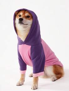 PETSIN 1pc Pet Colorblock Pink Purple Raglan Sleeve Casual Hoodie Sweatshirt For Dogs - Multicolor - View 3