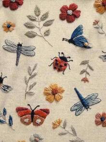 EMERY ROSE 女士昆虫与花卉印花长袖休闲圆领上衣，适合春秋季节