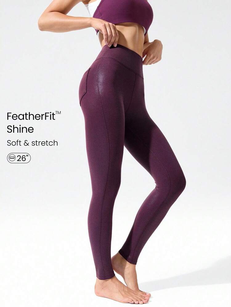 26インチ グローフレックス フォイル フォーク レザー フリース ストレッチ 吸汗速乾 ポケット付き ミッドライズ レギンス ヒップポケット ヨガ ピラティス スタジオ 秋冬 デイリーカジュアルウェア