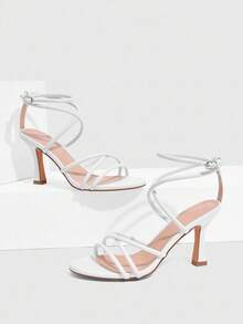 CUCCOO SZL Giày sandal nữ buộc dây đế thô màu trơn thời trang giản dị dành cho nữ - trắng - Xem 7