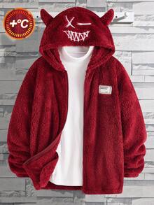 SHEIN Tween Boy Hooded Thermal Lined Zip-Up Jacket, Comfortable Thicker Outerwear Fall Winter