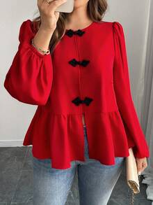 Calvaya Áo cánh thường ngày tay lỡ xếp ly cỡ lớn cho quần áo năm mới ngày lễ tình nhân dành cho nữ Áo sơ mi ValentinesRed năm mới - Đỏ - Xem 1