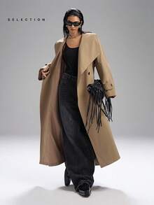 LYSMO SELECTION 2025 New Arrive Fall Winter Women's Solid Color Raglan Sleeve Tie-Waist Casual Loose , Autumn Long Coat For Women Women Outerwear Trench Coat Long Trench Coat Wrap Coat - Green - View 8