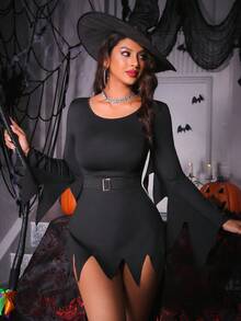 2件套女士万圣节风格连衣裙和腰带套装 - 黑色 - 查看 1