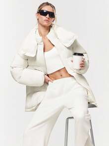 GLOWMODE Jachetă pufoasă PolarPlay, moale, caldă, rece, hidrofugă, ușoară, cu manșete reglabile, talie, mâneci detașabile, guler, toamnă și iarnă, pentru exterior, zilnic, casual