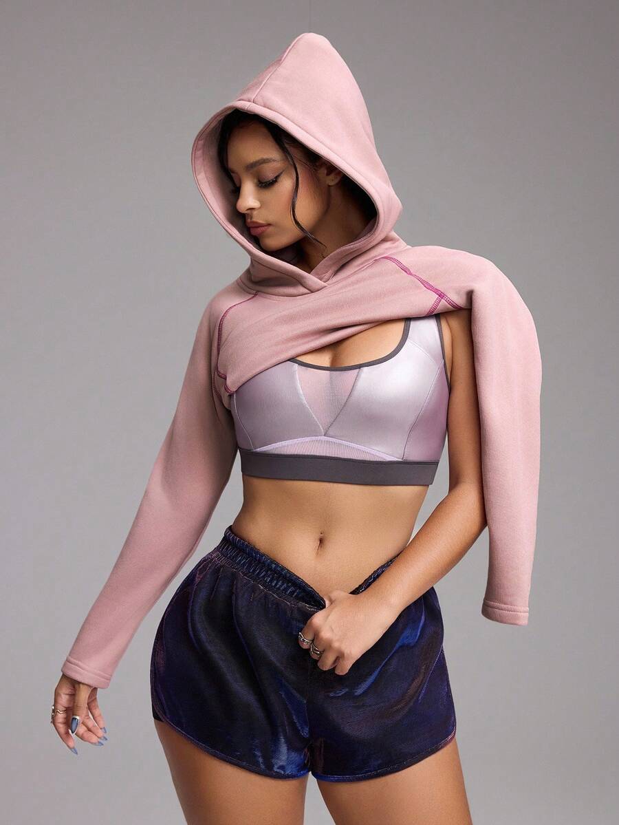Innovista Contrast Trim Hooded Casual Versatile Long Sleeve Sweatshirt Fall New Style Women Utilitarian Chic, Cozy/Winter Layering - Grey - View 1