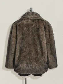 SHEIN ICON 女士加大码宽松加大码翻领仿皮草大衣，秋冬仿皮草夹克 - 深灰色 - 查看 2