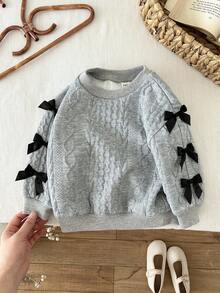 LMoss Kids 女婴纯色圆领3D蝴蝶结休闲卫衣