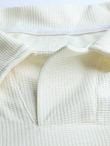 Manfinity Homme Plus Size Men's Polo Collar Short Sleeve Top And Drawstring Shorts Set, Beige Casual Two Piece Set Men Cream Outfit Men Men Two Piece Set Summer Men Co Ord Set Men White 2 Piece Pants Set - Beige - View 4