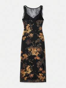 lacRébo Vintage Dark Floral Print Mesh Midi Dress With Lace Straps And Back Detail Fall Autumn Dress Fall Spring Summer - Multicolor - View 8