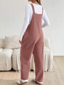 SHEIN Peto informal y holgado de unicolor con bolsillo para embarazadas - Rosa - Ver 2